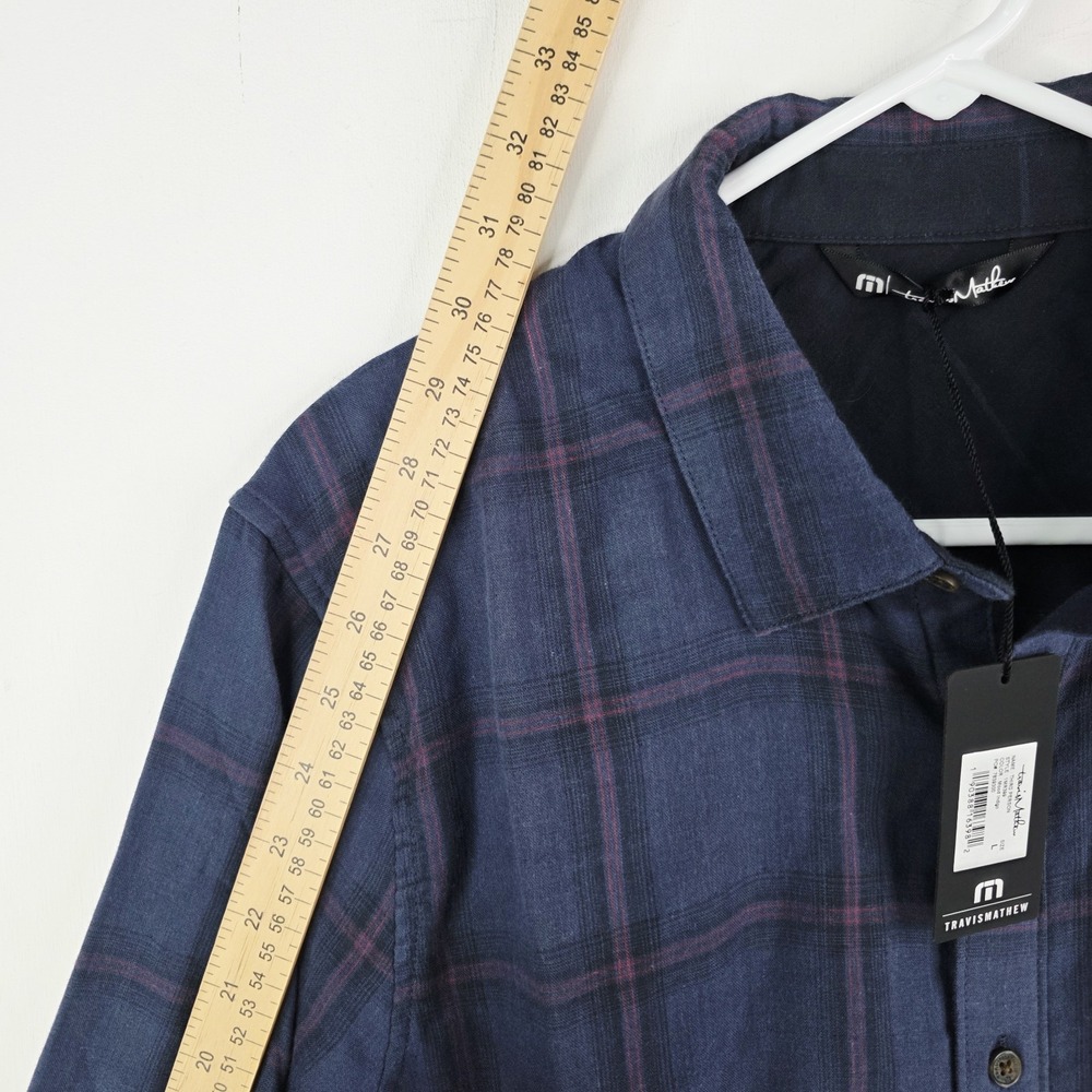 Travis Mathew Shirt Men's Large Blue Plaid Flannel Long Sleeve Button Up NWT‎ - Picture 6 of 12